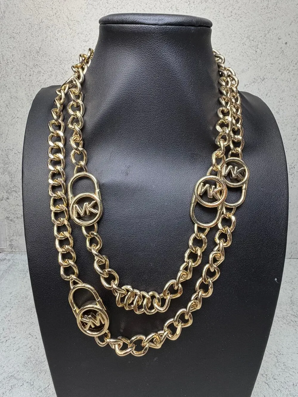 MK Michael Kors Gold Tone Chain Belt logo lock heavy